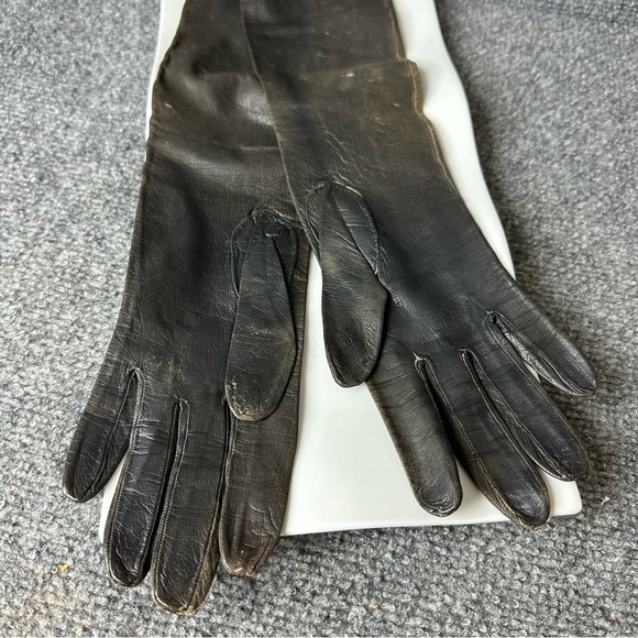 Vintage Henri Bendel long leather gloves black washable made in France sz 6 3/4 - Picture 3 of 11